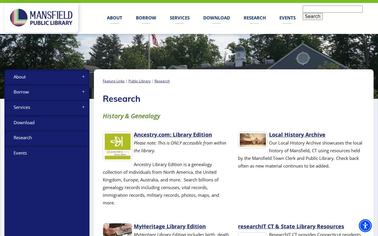 Mansfield city directory library research page and local history resources