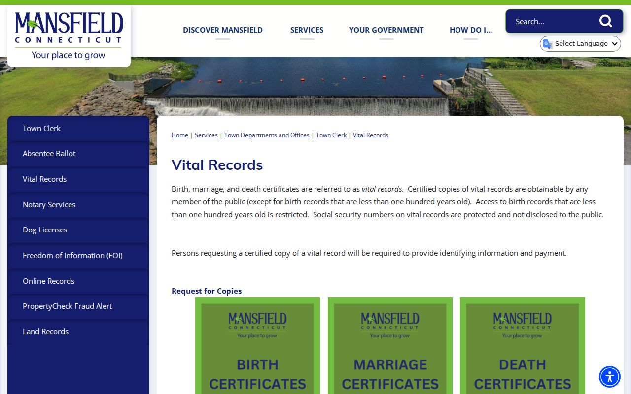 Mansfield residents directory local vital records access