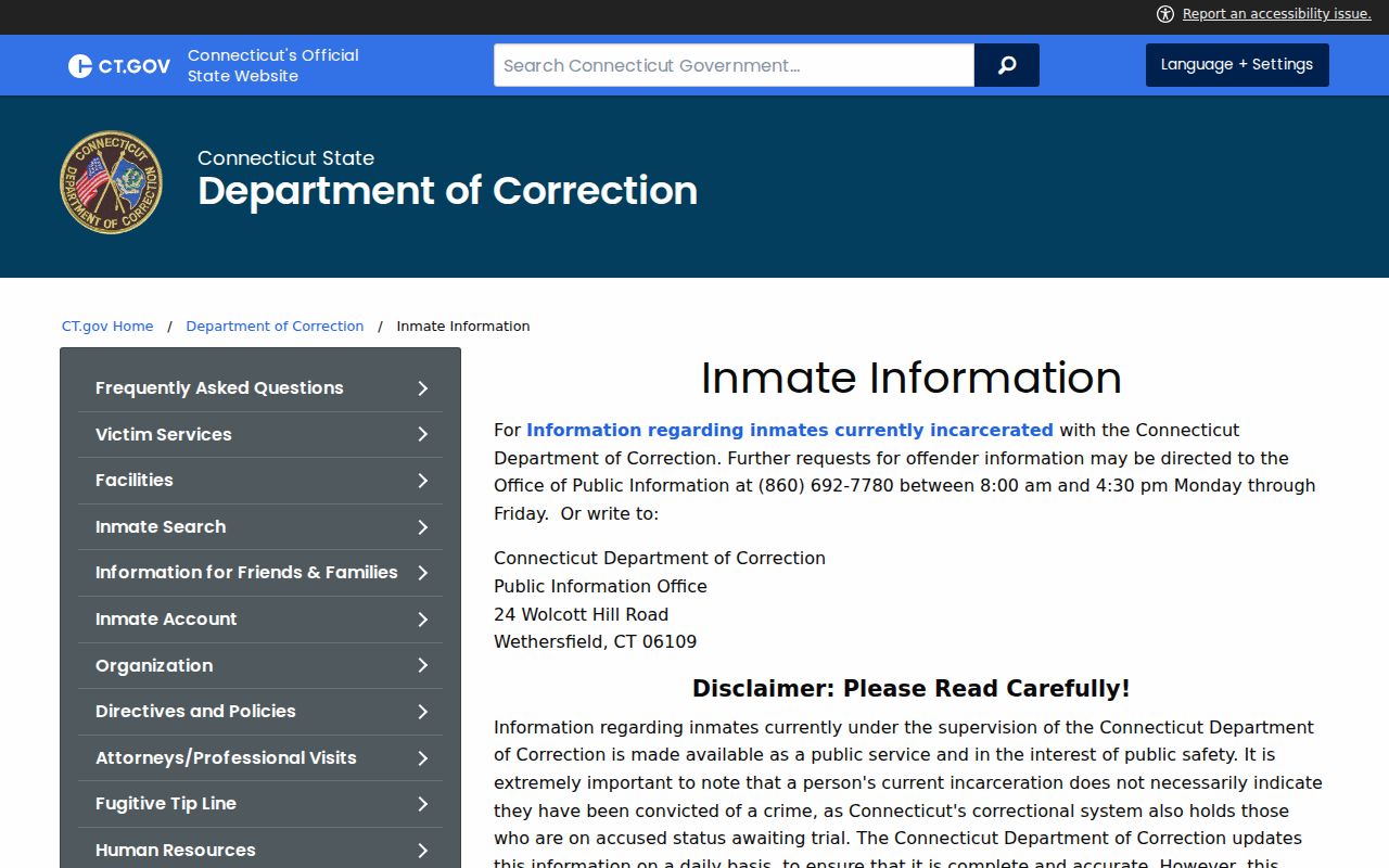 Mansfield resident lookup Connecticut DOC inmate information