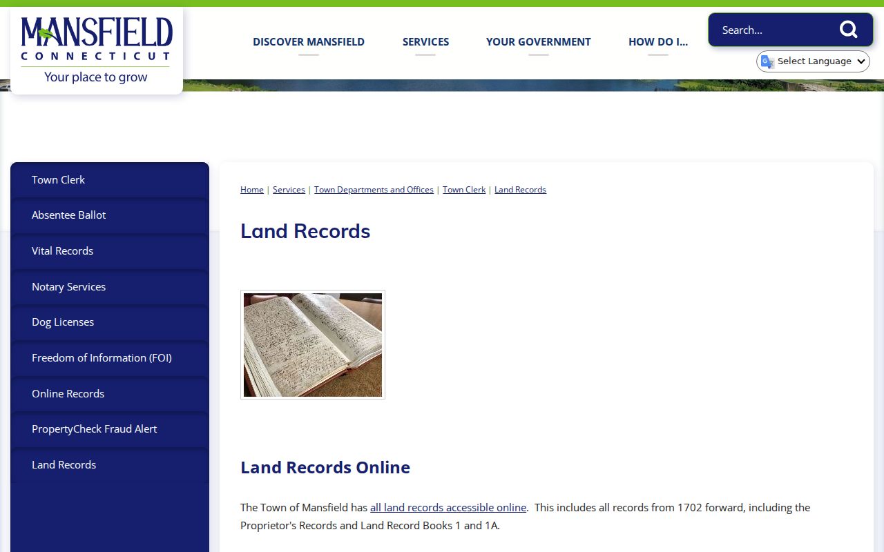 Mansfield street directory land records and map index