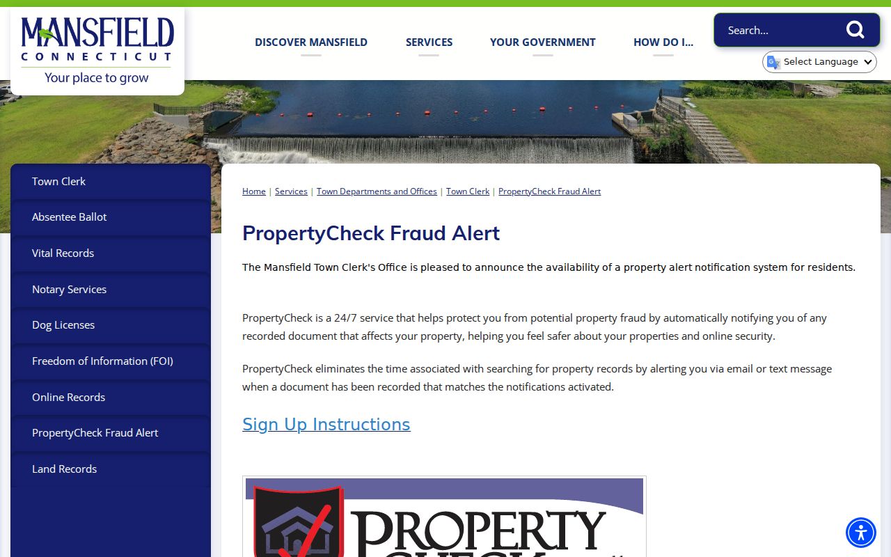 Mansfield street directory PropertyCheck deed alert