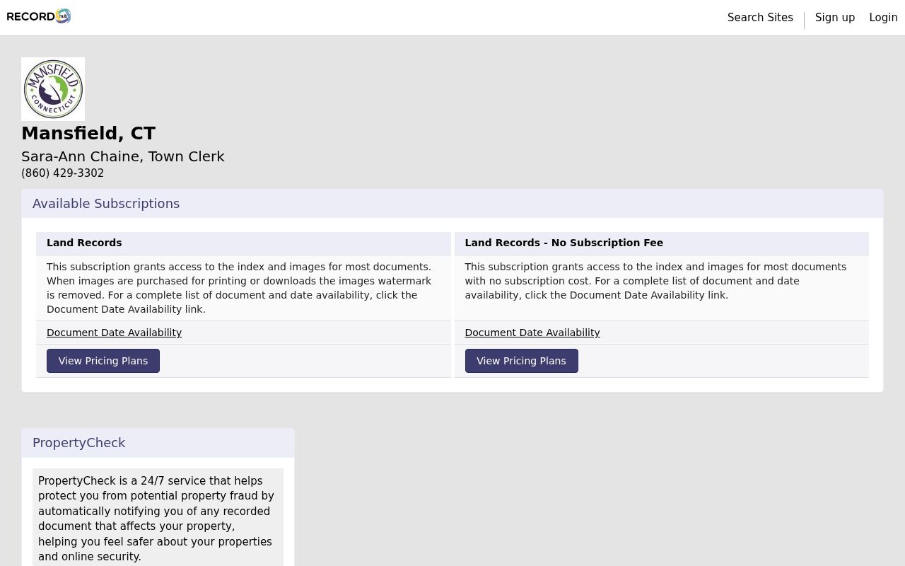 Mansfield street directory RecordHub deed search